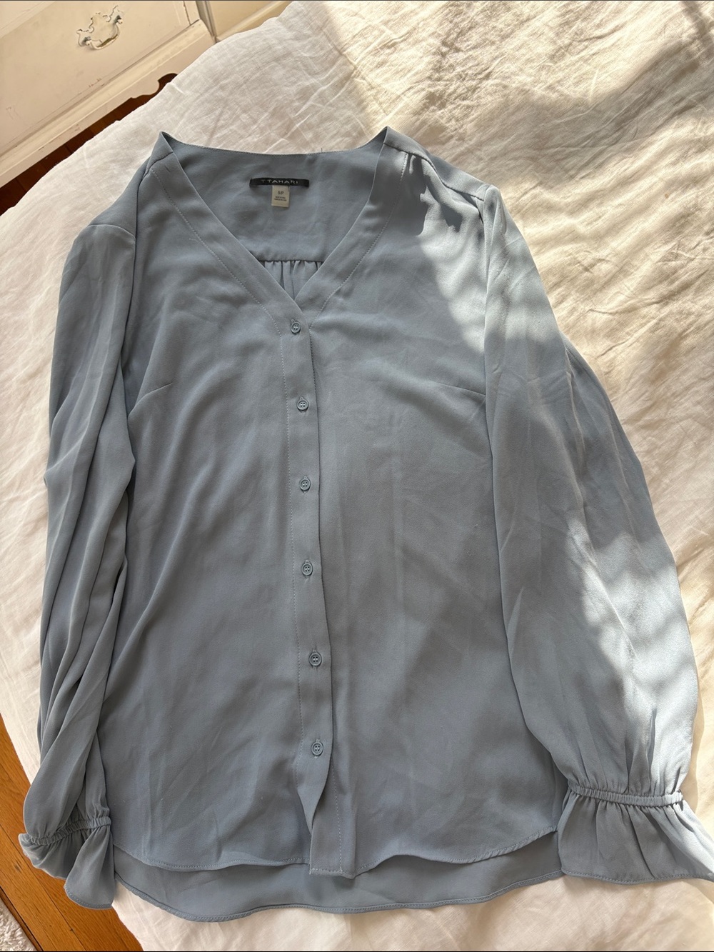 Tahari Light Blue V-Neck Blouse